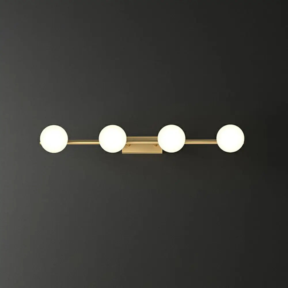 Sleek Gold Linear Vanity Wall Light With Milky Ball Glass Sconce For Bathroom 4 /