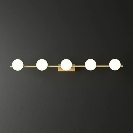 Sleek Gold Linear Vanity Wall Light With Milky Ball Glass Sconce For Bathroom 5 /