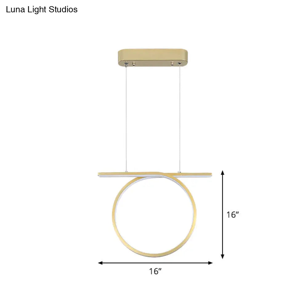 Sleek Gold Round Hanging Lamp Kit - Simplicity Led Metal Suspended Fixture Warm/White Light