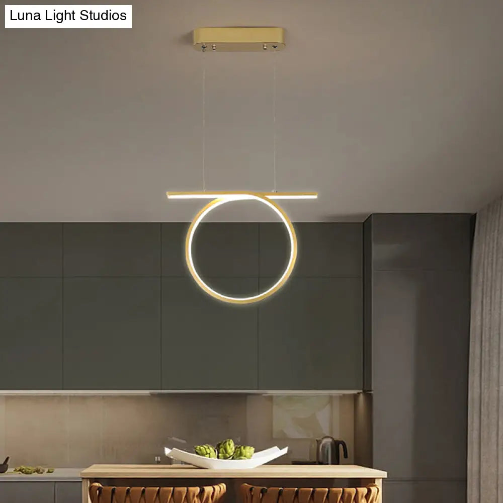 Sleek Gold Round Hanging Lamp Kit - Simplicity Led Metal Suspended Fixture Warm/White Light