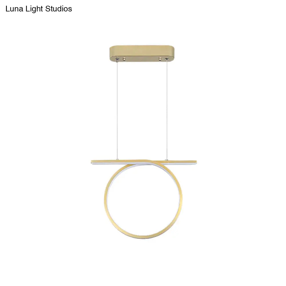 Sleek Gold Round Hanging Lamp Kit - Simplicity Led Metal Suspended Fixture Warm/White Light