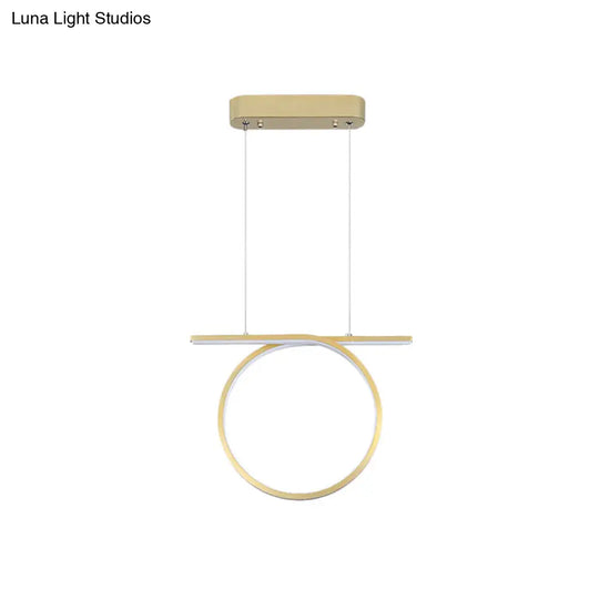 Sleek Gold Round Hanging Lamp Kit - Simplicity Led Metal Suspended Fixture Warm/White Light