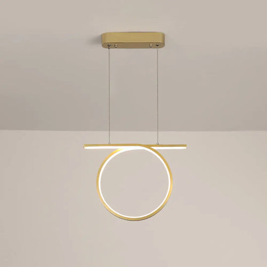 Sleek Gold Round Hanging Lamp Kit - Simplicity Led Metal Suspended Fixture Warm/White Light / White