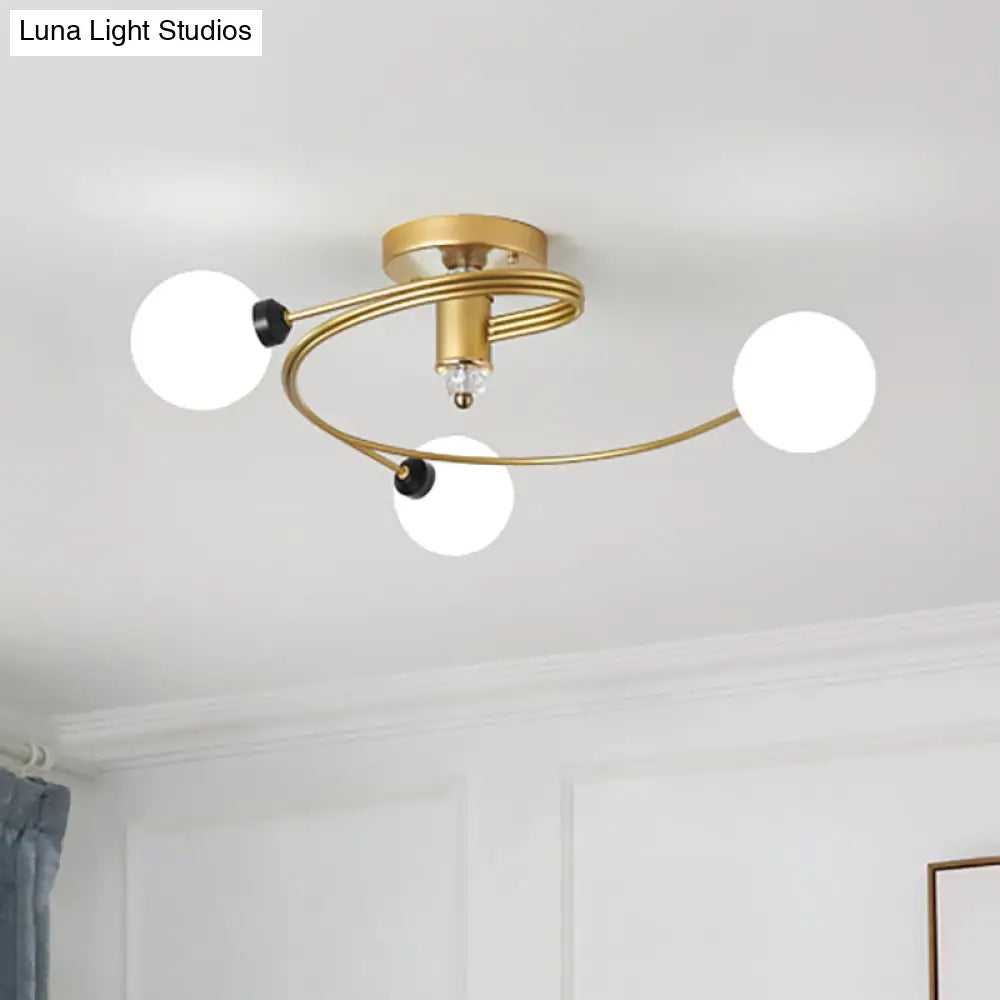 Gold Spiral Semi Flush Nordic Ceiling Light With Clear/Milk/White Glass Shades - 3/5 Lights 3 /