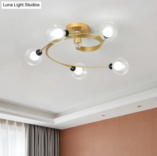 Gold Spiral Semi Flush Nordic Ceiling Light With Clear/Milk/White Glass Shades - 3/5 Lights 5 /