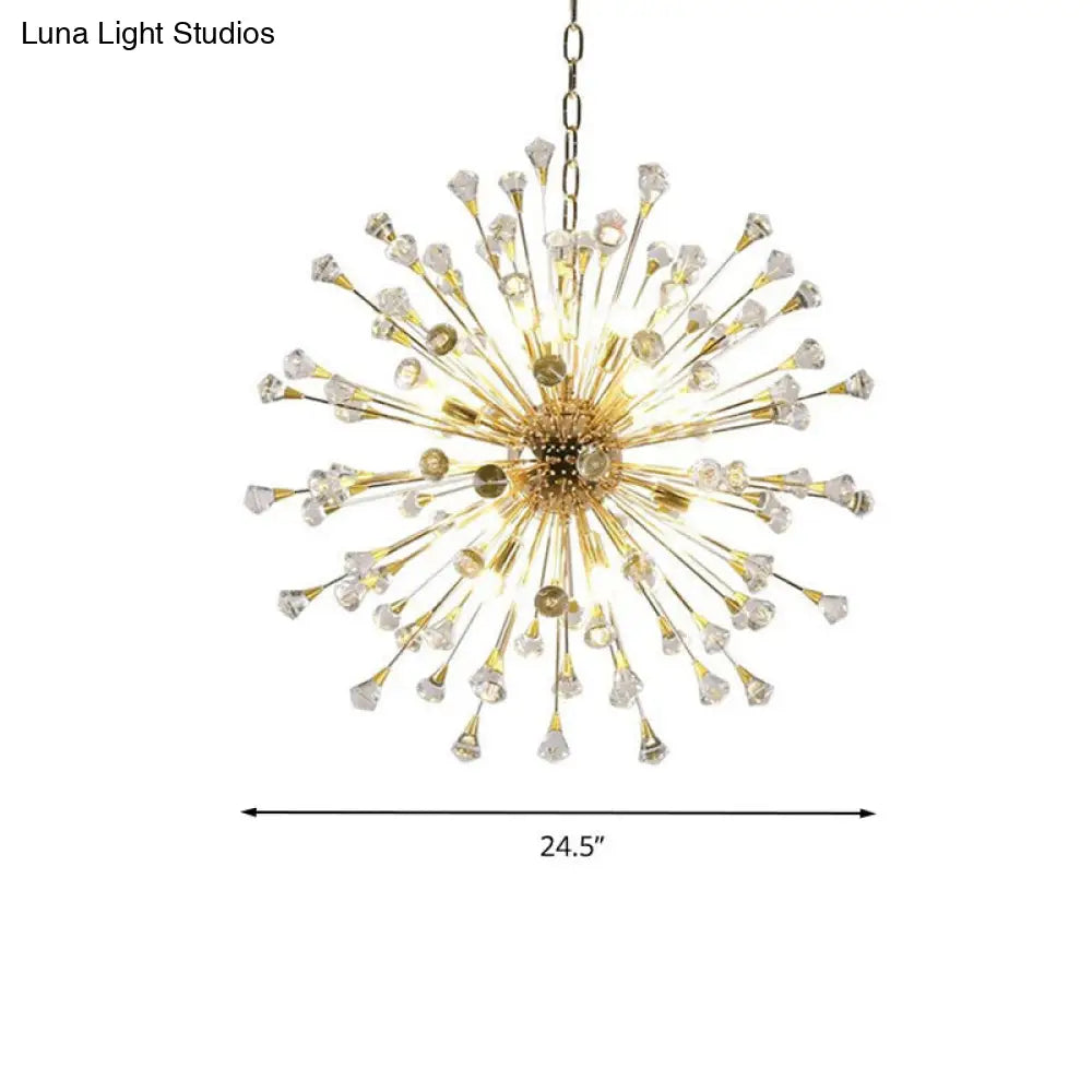 Sleek Gold Sputnik Pendant Light With Crystal Beaded Accents - Postmodern Hanging Fixture