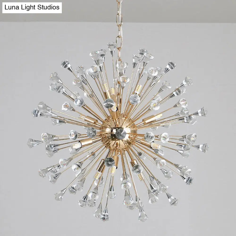 Modern Gold Crystal Beaded Sputnik Pendant Light - 12 Hanging Crystals