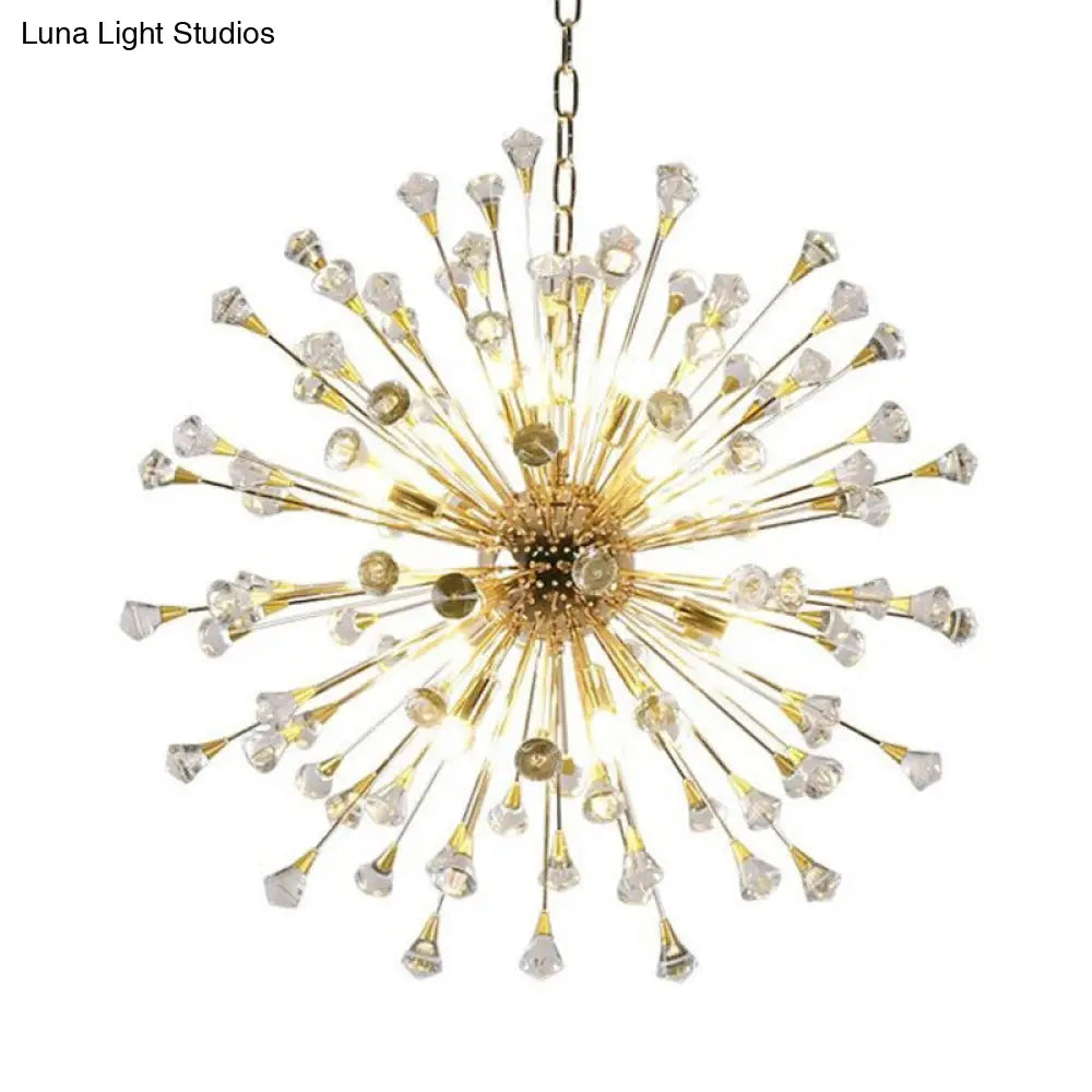 Modern Gold Crystal Beaded Sputnik Pendant Light - 12 Hanging Crystals