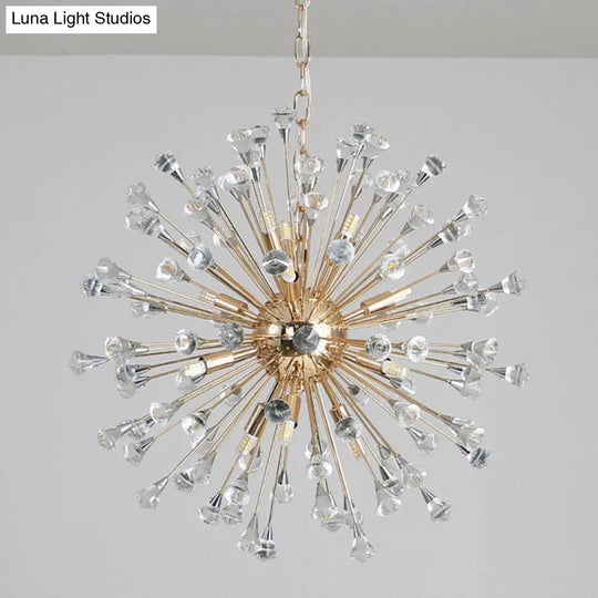 Sleek Gold Sputnik Pendant Light With Crystal Beaded Accents - Postmodern Hanging Fixture