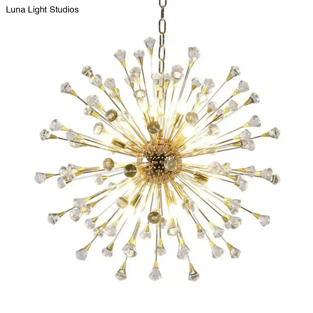 Sleek Gold Sputnik Pendant Light With Crystal Beaded Accents - Postmodern Hanging Fixture