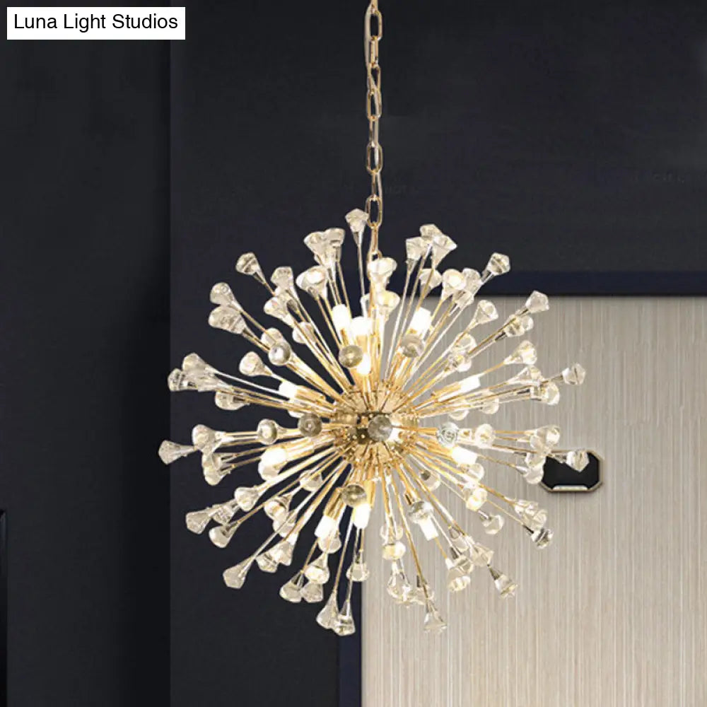 Modern Gold Crystal Beaded Sputnik Pendant Light - 12 Hanging Crystals