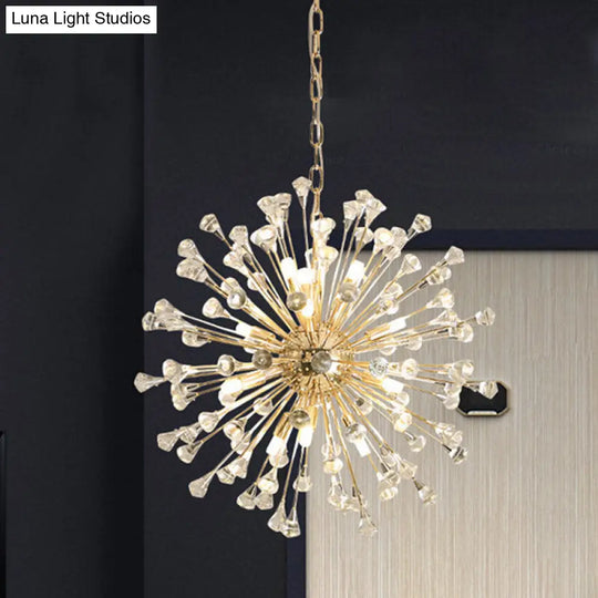 Modern Gold Crystal Beaded Sputnik Pendant Light - 12 Hanging Crystals