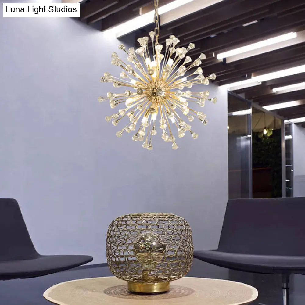 Sleek Gold Sputnik Pendant Light With Crystal Beaded Accents - Postmodern Hanging Fixture