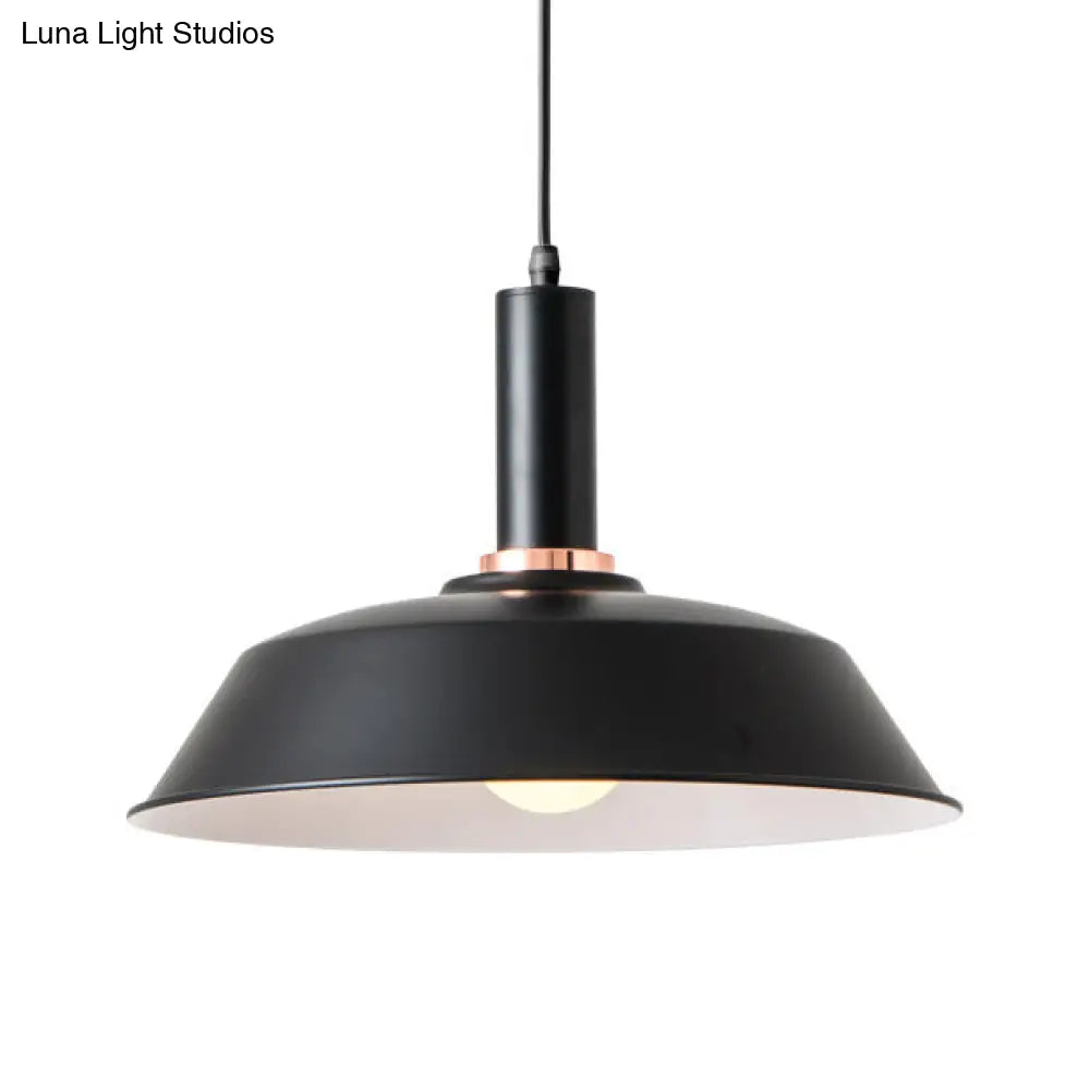 Modernist Style Metallic Barn Suspended Light: Light & Dark Green 1 Living Room Hanging Lamp Black