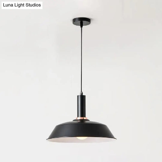 Modernist Style Metallic Barn Suspended Light: Light & Dark Green 1 Living Room Hanging Lamp
