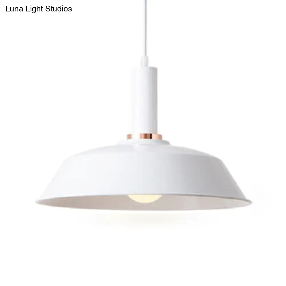 Modernist Style Metallic Barn Suspended Light: Light & Dark Green 1 Living Room Hanging Lamp White