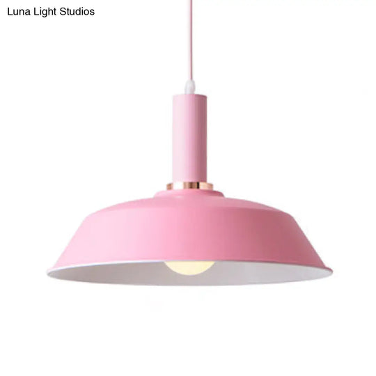 Modernist Style Metallic Barn Suspended Light: Light & Dark Green 1 Living Room Hanging Lamp Pink