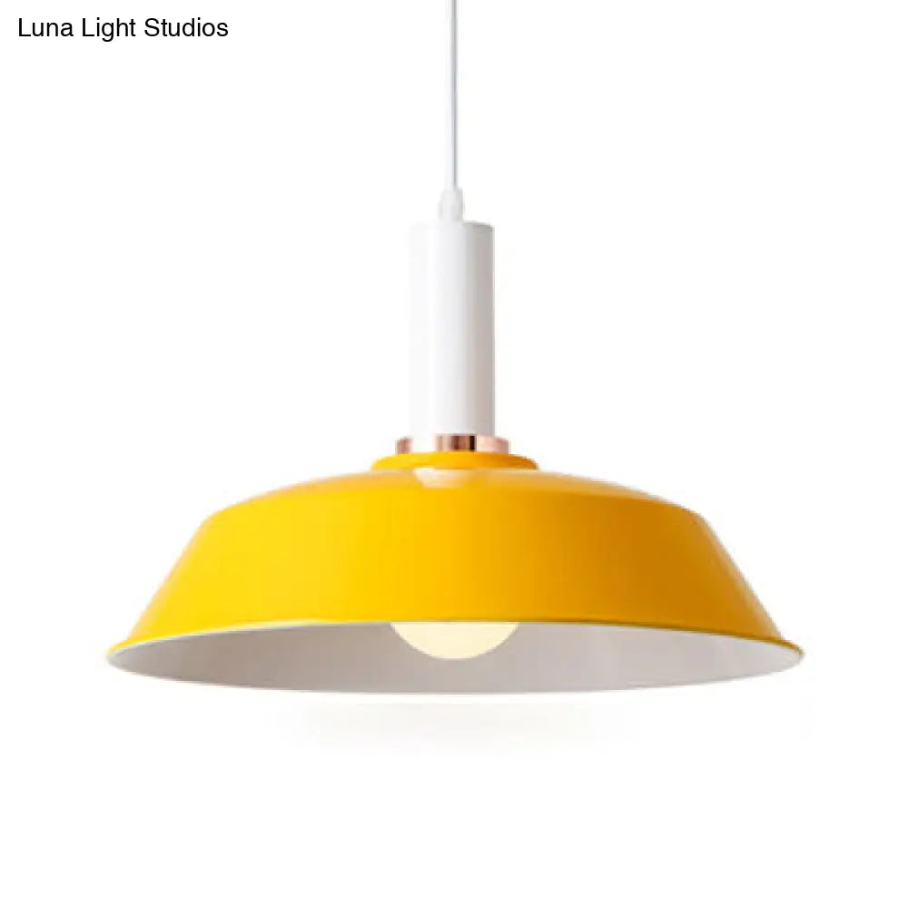 Modernist Style Metallic Barn Suspended Light: Light & Dark Green 1 Living Room Hanging Lamp Yellow