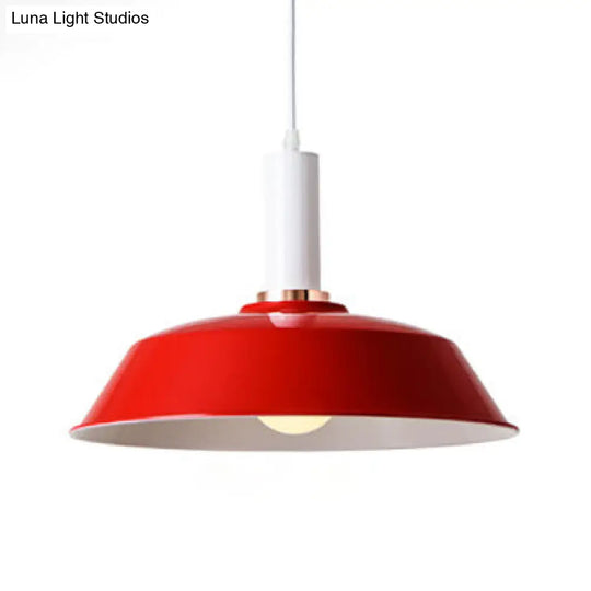 Modernist Style Metallic Barn Suspended Light: Light & Dark Green 1 Living Room Hanging Lamp Red