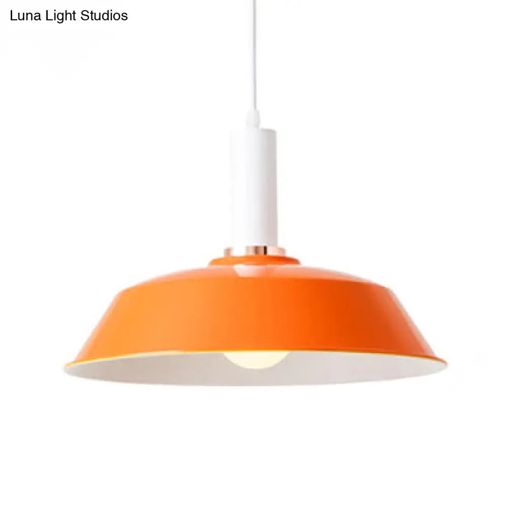 Modernist Style Metallic Barn Suspended Light: Light & Dark Green 1 Living Room Hanging Lamp Orange