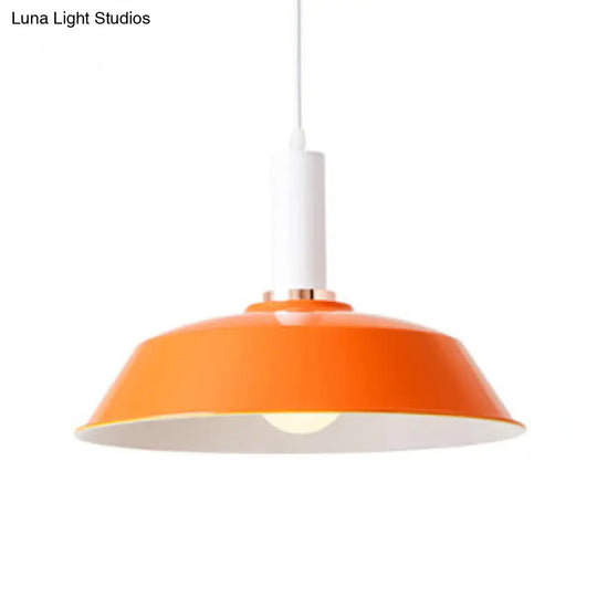 Modernist Style Metallic Barn Suspended Light: Light & Dark Green 1 Living Room Hanging Lamp Orange