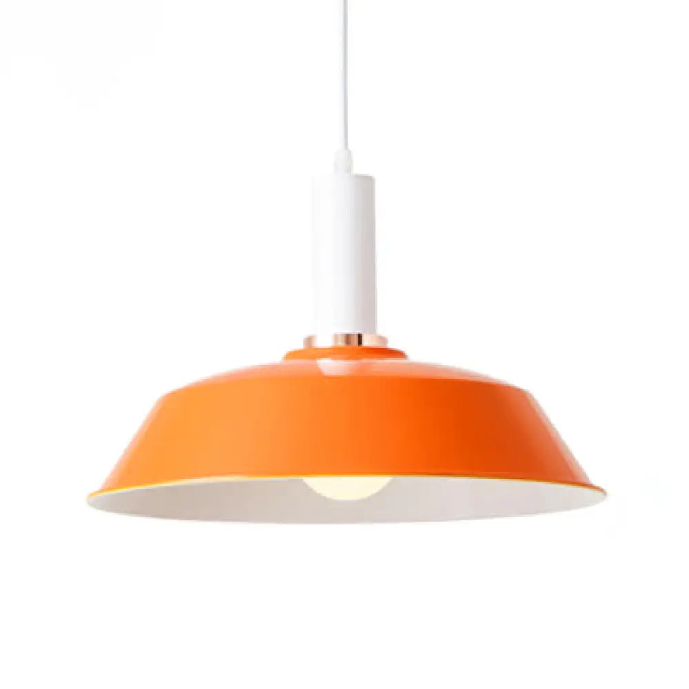 Sleek Green Barn Suspended Light: Modernist Metallic Living Room Hanging Lamp Orange