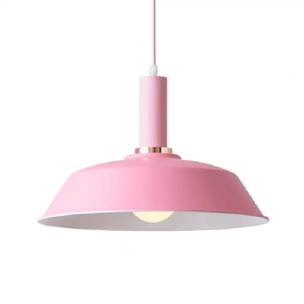 Sleek Green Barn Suspended Light: Modernist Metallic Living Room Hanging Lamp Pink