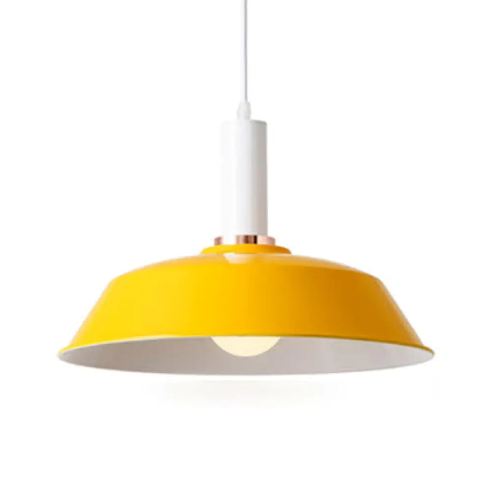 Sleek Green Barn Suspended Light: Modernist Metallic Living Room Hanging Lamp Yellow