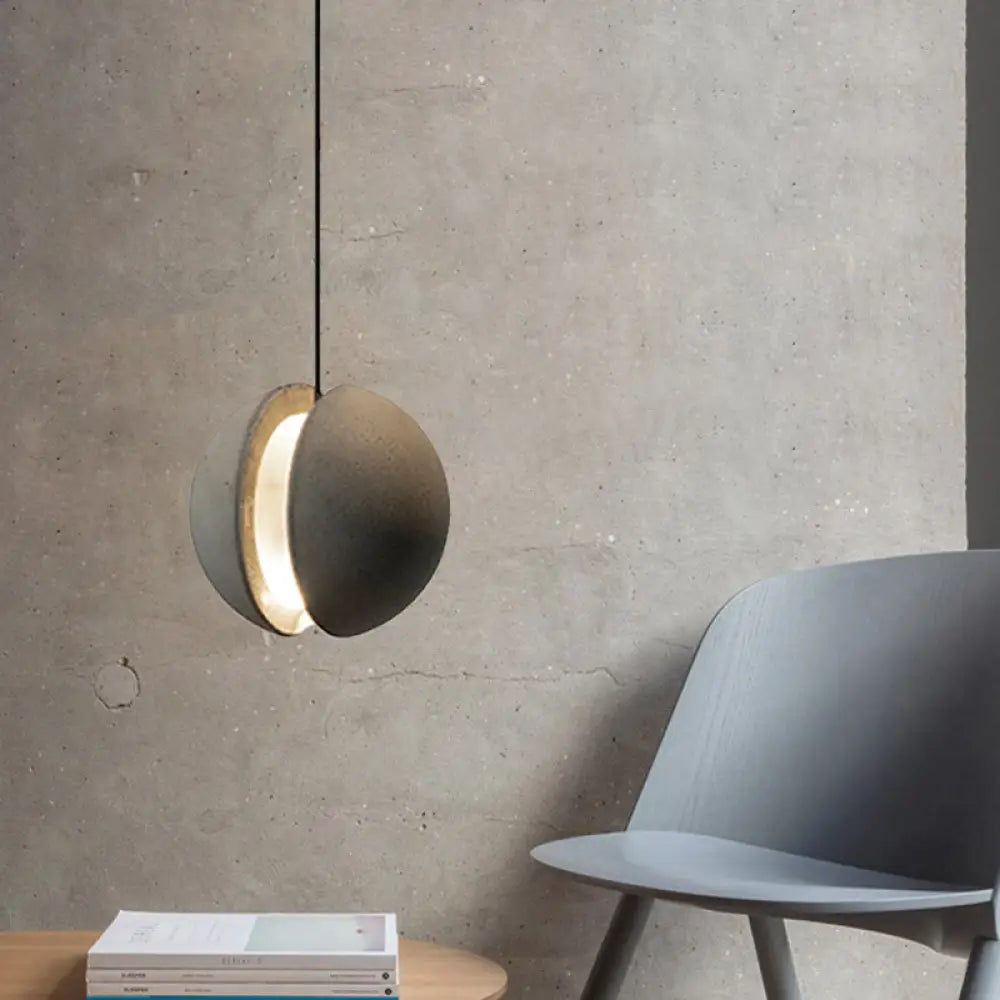 Sleek Grey Cement Hanging Pendant Light: Vintage 1-Light Ceiling Lamp For Living Room