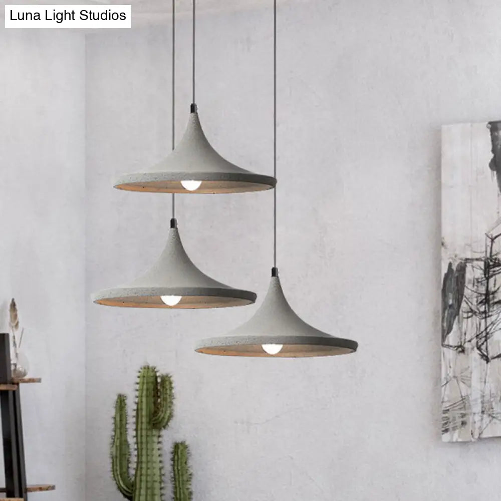 Sleek Grey Cement Cone Suspension Pendant Ceiling Light - Ideal For Dining Rooms