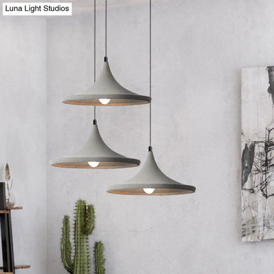 Sleek Grey Cement Cone Suspension Pendant Ceiling Light - Ideal For Dining Rooms