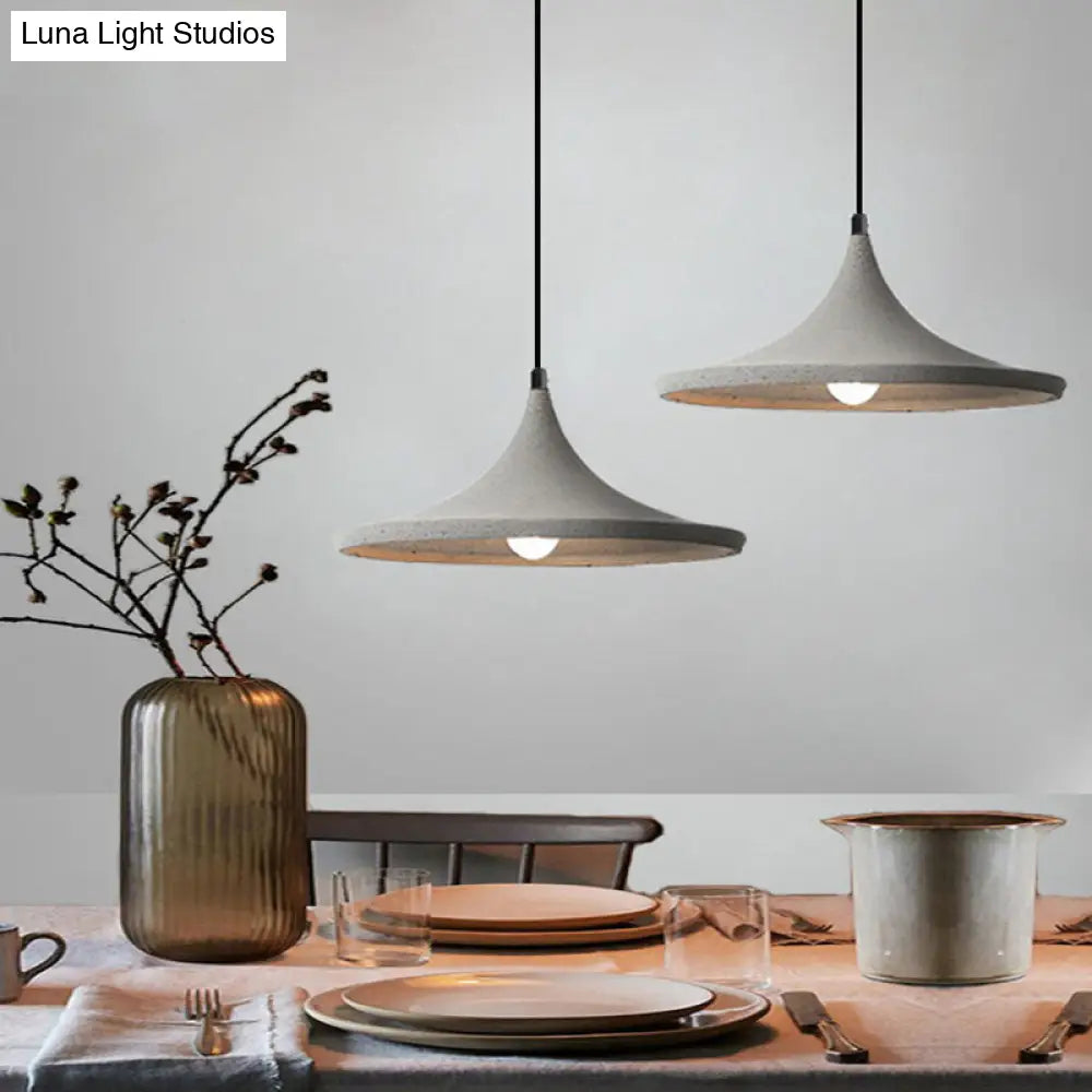 Sleek Grey Cement Cone Suspension Pendant Ceiling Light - Ideal For Dining Rooms