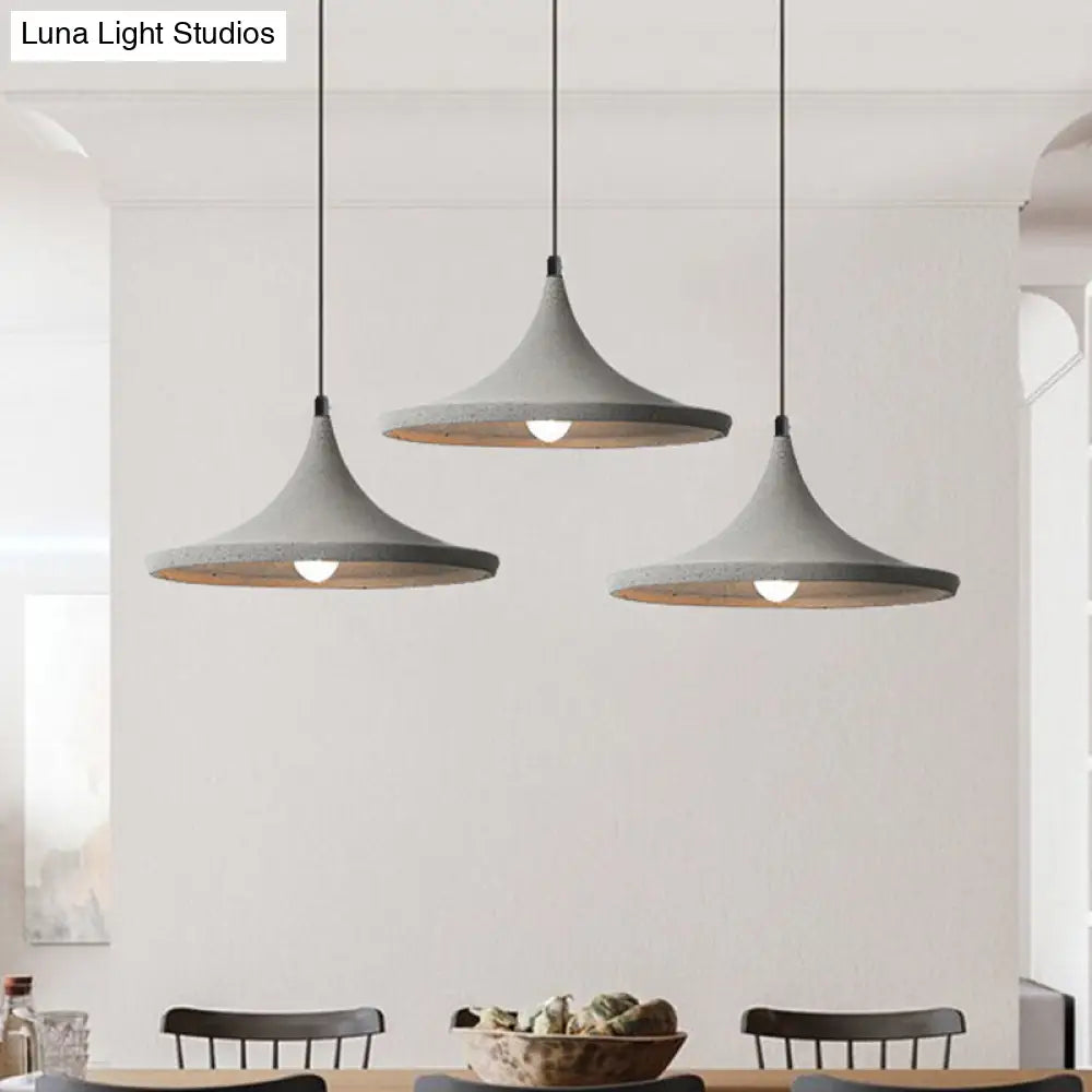 Sleek Grey Cement Cone Suspension Pendant Ceiling Light - Ideal For Dining Rooms