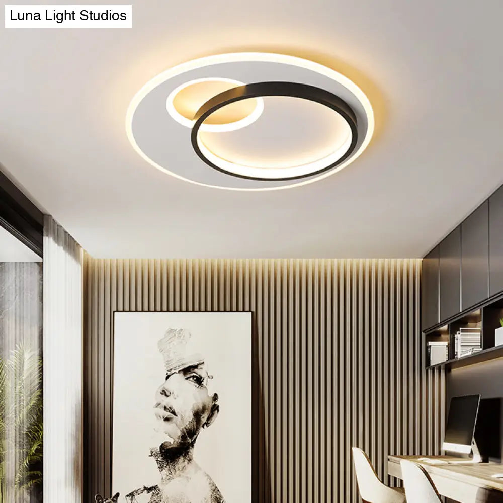 Sleek Halo Metal Flush Ceiling Light Fixture - Simplicity Black-White Led Mount For Bedroom