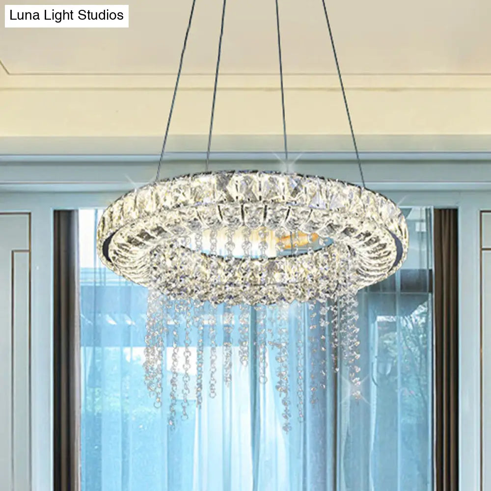 Clear Crystal Led Fringe Hoop Chandelier Pendant - Minimalist Suspension Light