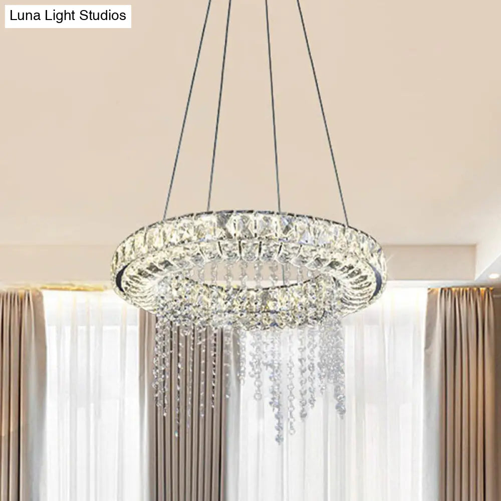 Sleek Hoop Chandelier Pendant With Clear Crystal And Led Suspension Light