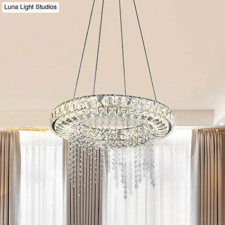 Sleek Hoop Chandelier Pendant With Clear Crystal And Led Suspension Light