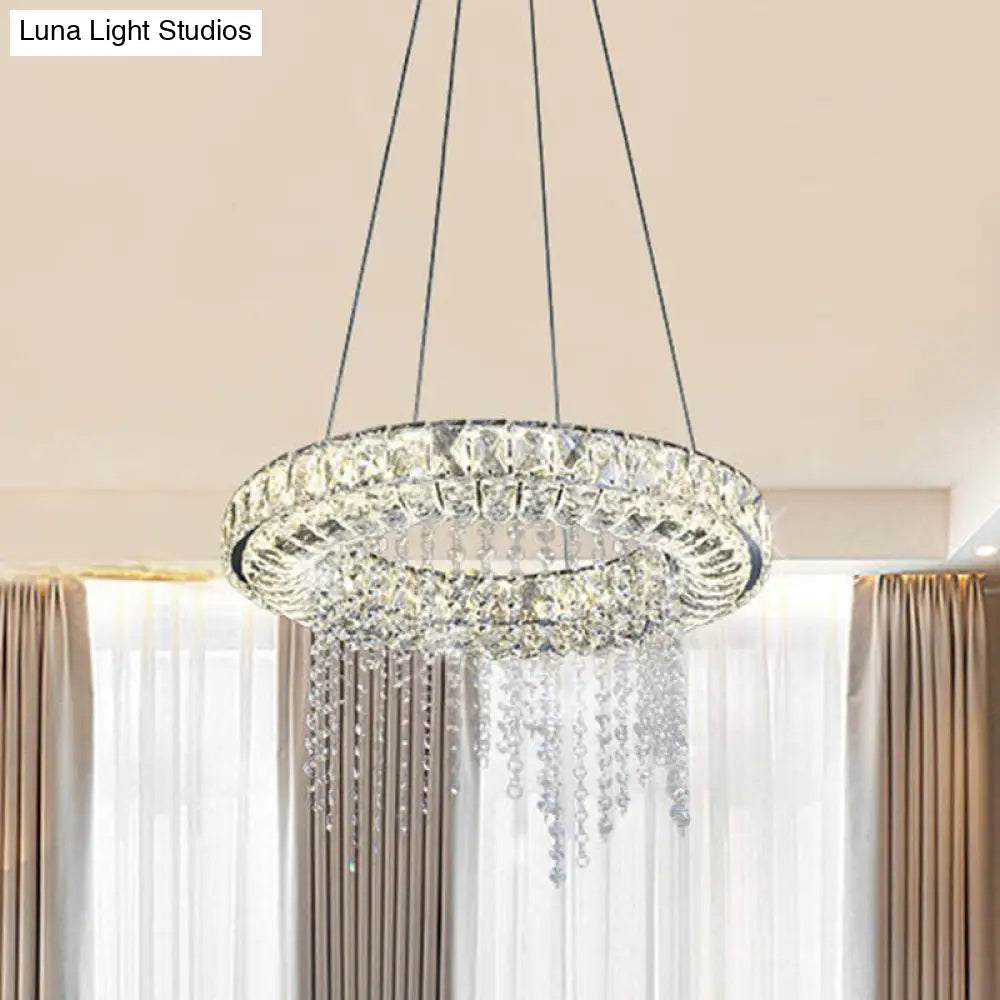 Clear Crystal Led Fringe Hoop Chandelier Pendant - Minimalist Suspension Light