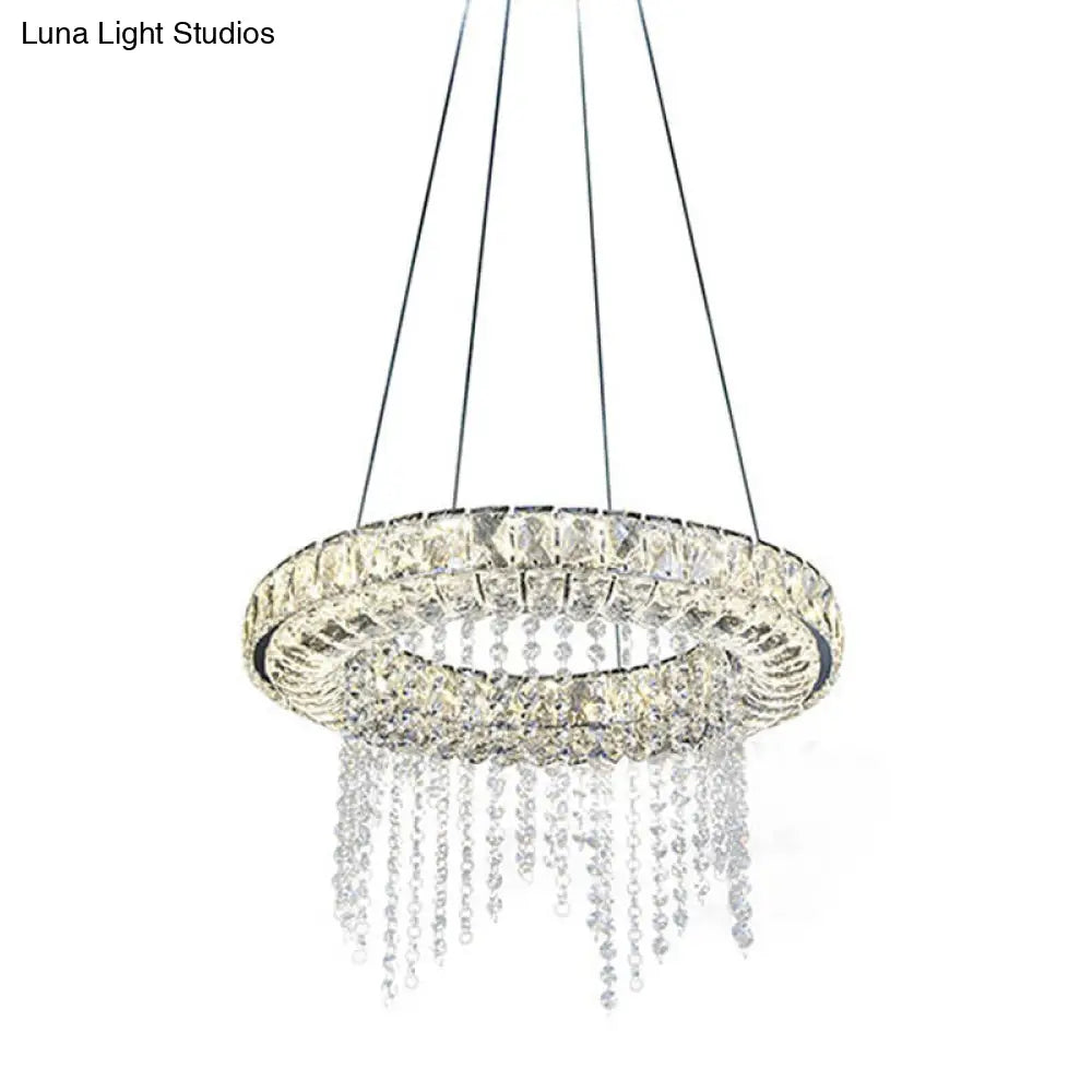 Clear Crystal Led Fringe Hoop Chandelier Pendant - Minimalist Suspension Light