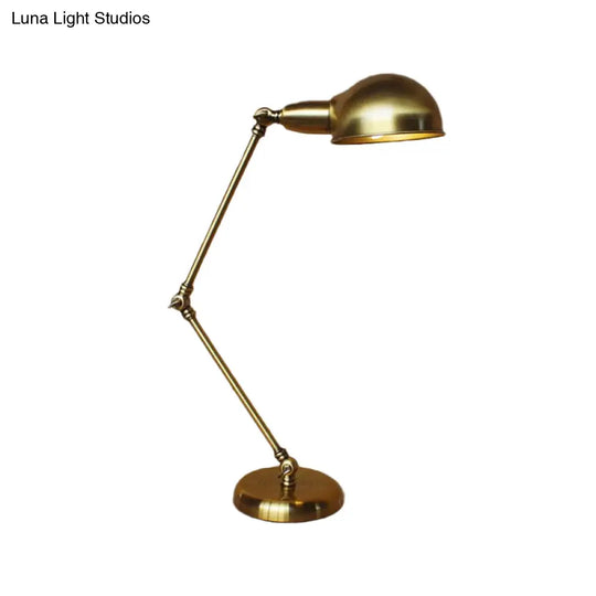 Sleek Industrial Brass/Chrome Swing Arm Desk Lamp With Dome Shade - Ideal For Reading