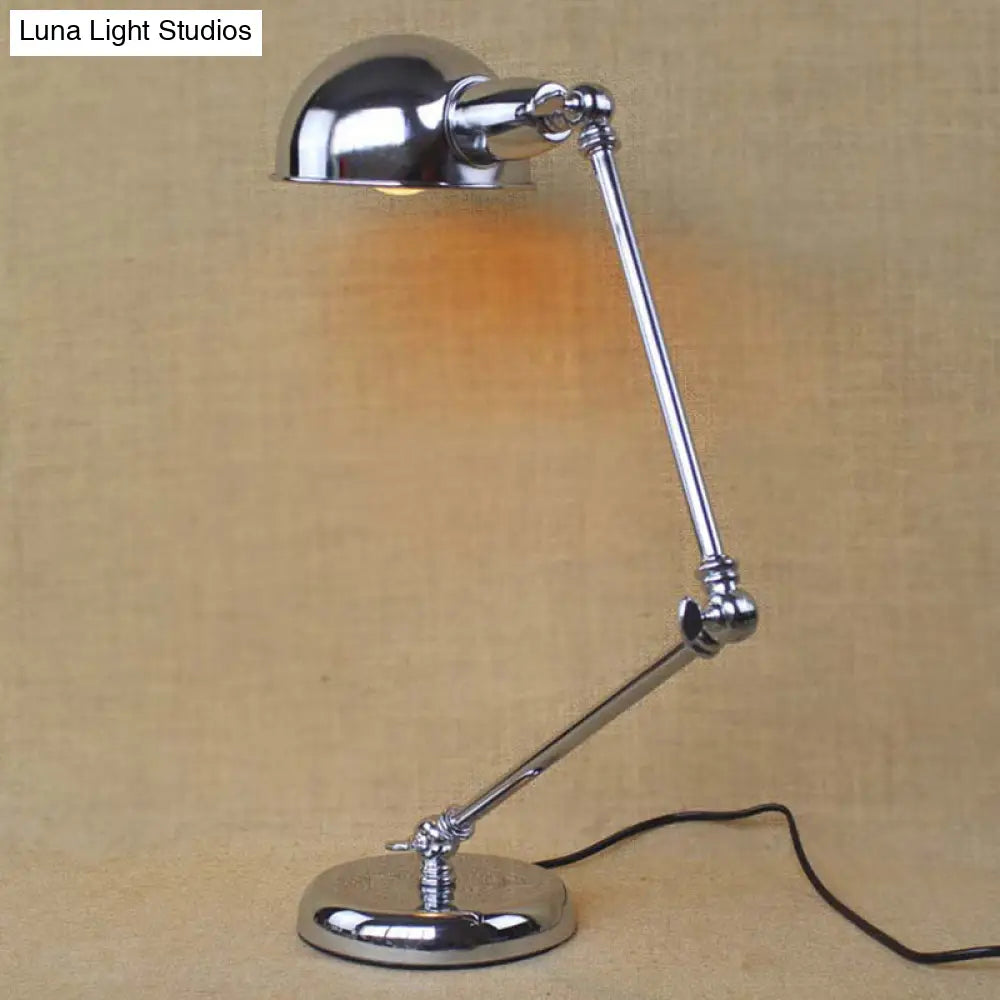 Sleek Industrial Brass/Chrome Swing Arm Desk Lamp With Dome Shade - Ideal For Reading