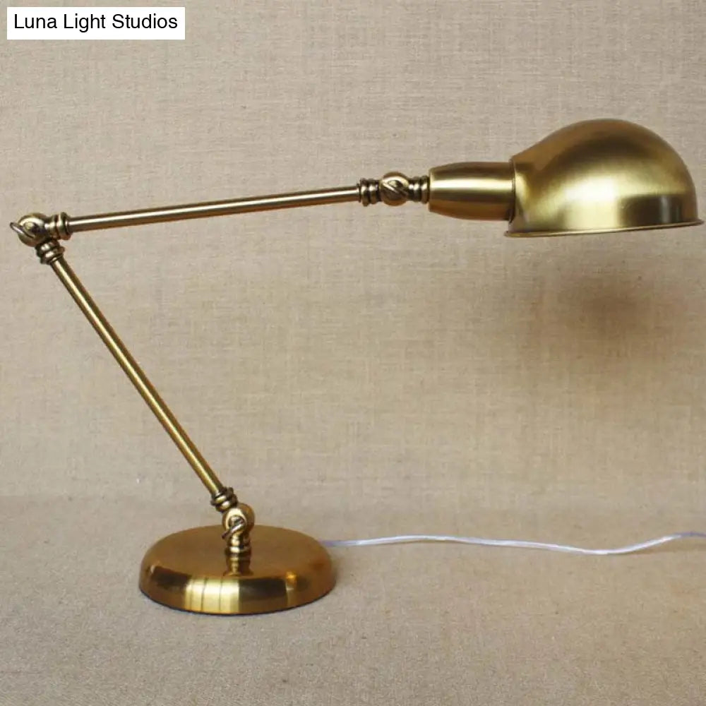 Sleek Industrial Brass/Chrome Swing Arm Desk Lamp With Dome Shade - Ideal For Reading