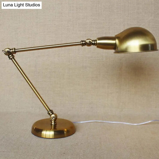 Sleek Industrial Brass/Chrome Swing Arm Desk Lamp With Dome Shade - Ideal For Reading