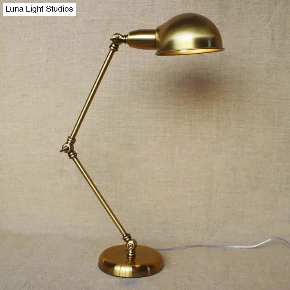 Sleek Industrial Brass/Chrome Swing Arm Desk Lamp With Dome Shade - Ideal For Reading