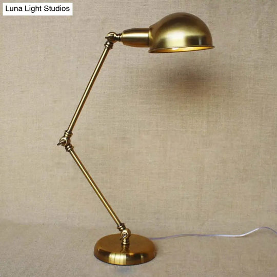 Sleek Industrial Brass/Chrome Swing Arm Desk Lamp With Dome Shade - Ideal For Reading