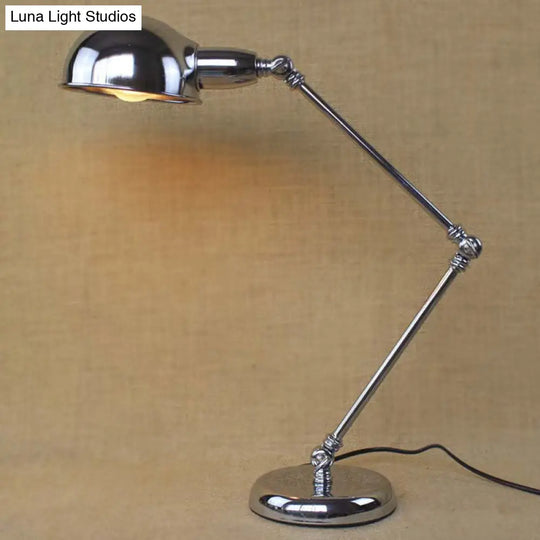 Sleek Industrial Brass/Chrome Swing Arm Desk Lamp With Dome Shade - Ideal For Reading