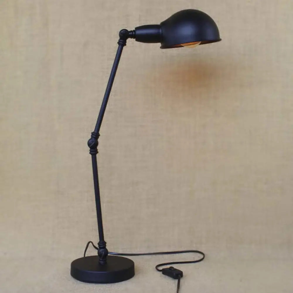 Sleek Industrial Brass/Chrome Swing Arm Desk Lamp With Dome Shade - Ideal For Reading Black