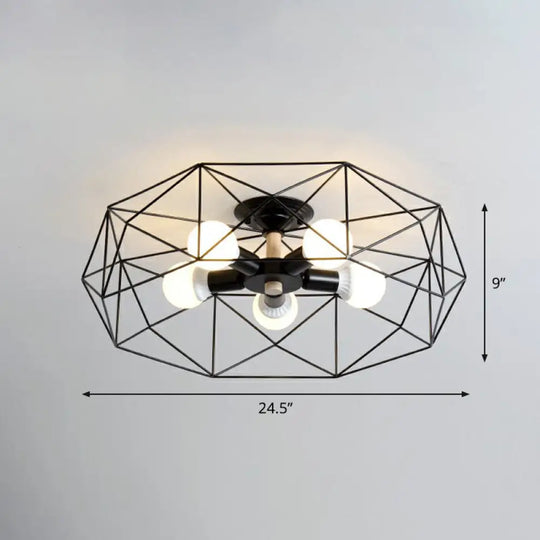 Sleek Industrial Iron Flushmount Ceiling Light: Fan Cage Semi Flush For Living Room 5 / Black