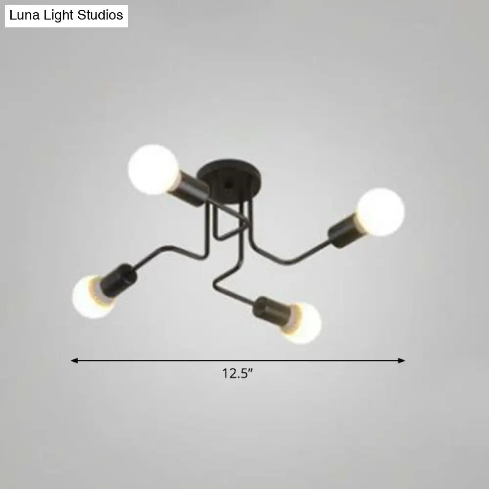 Sleek Industrial Metallic Semi Flush Ceiling Light For Living Room - Maze Mount Lighting 4 / Black