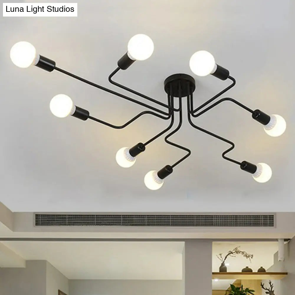 Sleek Industrial Metallic Semi Flush Ceiling Light For Living Room - Maze Mount Lighting